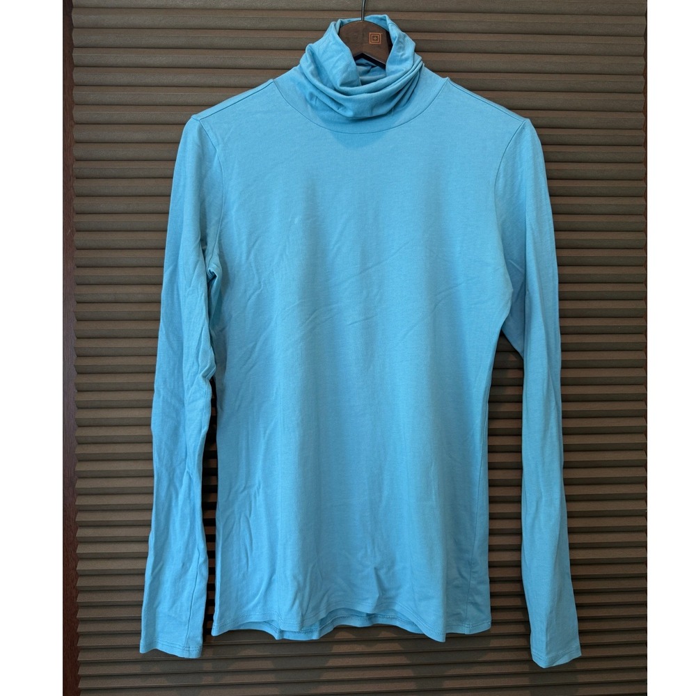 Peruvian Connection Turtleneck Top Womens M Light Blue Pima Cotton Stretch EUC